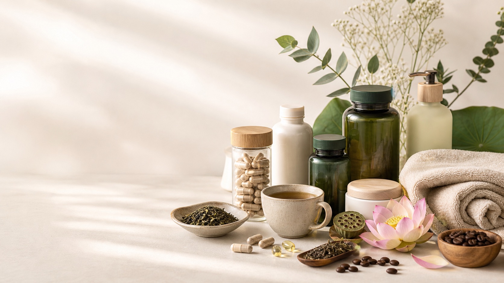 Wellness-композиція з капсулами, чаєм, кавою та доглядовими засобами